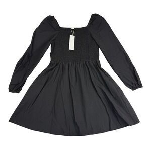 Copper Key Mini Dress Girls‎ Large Black Smocked Pleated Square Neck Puff Sleeve
